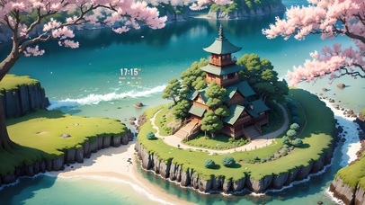 4K唯美古风樱花海岛小屋