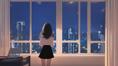 4k望着窗外流星雨的少女