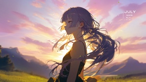 夕阳山野少女