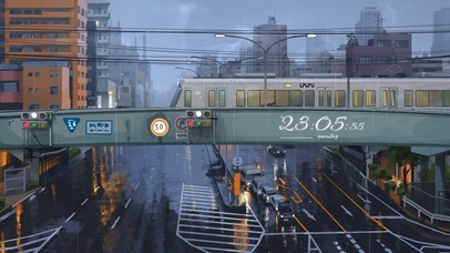 治愈城市雨天列车