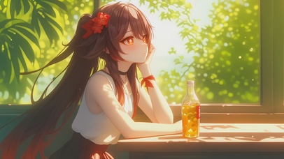 窗户边阳光女孩