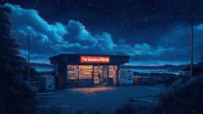 星空下的海边便利店