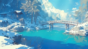 唯美治愈雪原拱桥
