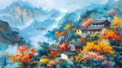 唯美彩色春天古镇