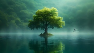 湖面的小树