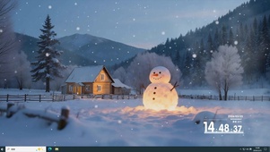 雪景树木雪人桌面主题