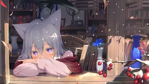 窗前少女