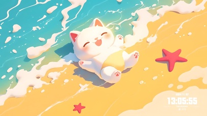 海边嬉戏，可爱猫猫