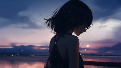 落日晚霞美少女