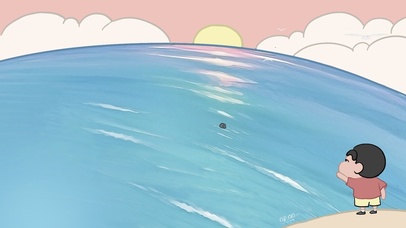 日出海边打水漂的小新