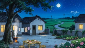 夜晚乡村小院
