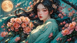 牡丹映月