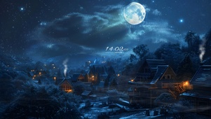 星空夜晚村落