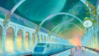 唯美星空下的鲜花车站