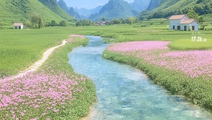 溪边小路花丛