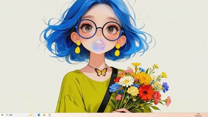 手捧鲜花女孩桌面主题