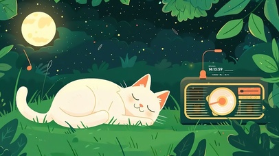 夜晚听音乐的猫咪