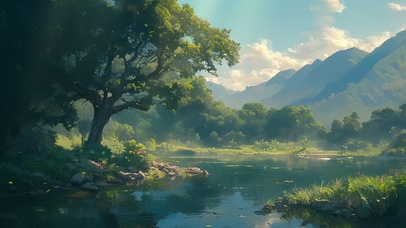 绿色护眼高山湖泊