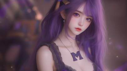 可爱紫色头发美女