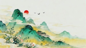 国风水墨，青山衔红日