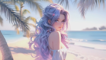 4k海边甜美卡通美少女