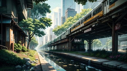 4K唯美治愈动漫城市插画