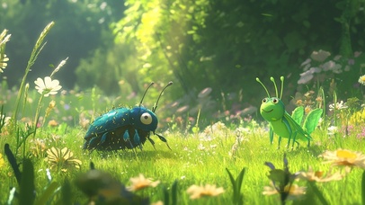 蓝色巴兹和绿色蚂蚱