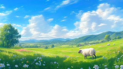 绿色护眼治愈草原羊群