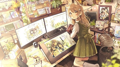 电脑房间可爱猫女