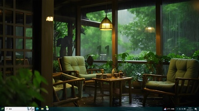 护眼主题  品茶观雨	