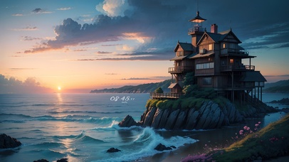 4K唯美落日晚霞海景木屋