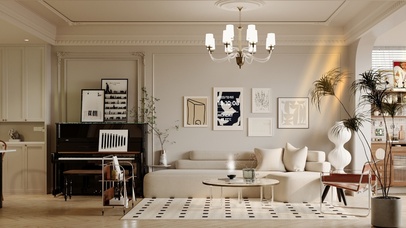 奶油风温暖室内空间