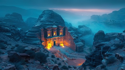 清晨云雾缭绕的神秘古城