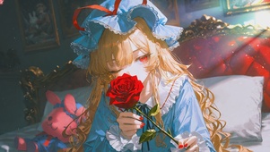 4K甜软蓝裙清晨玫瑰少女