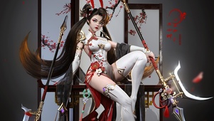 4K古风白丝旗袍游戏美女