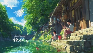 蓝天白云树木河流