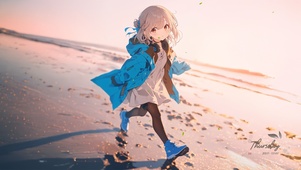 夕阳沙滩女孩