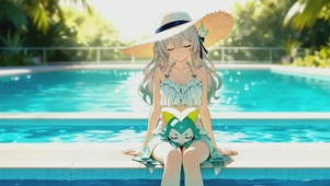 清纯甜美泳池少女