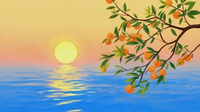 夕阳海畔的橘树