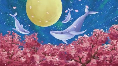 月夜星轨桃花鲸鱼