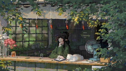 雨天发呆的女孩