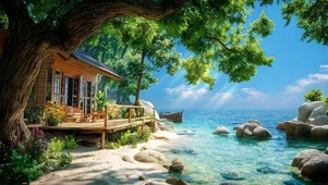 清新护眼海边房屋