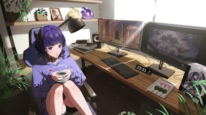 4K电脑房间女孩