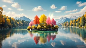 湖中樱花树