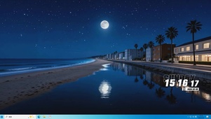 夜景海边房屋树木桌面主题