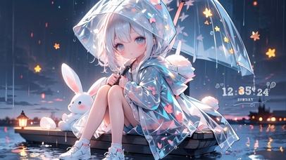 可爱治愈雨中女孩