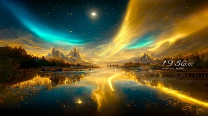 唯美极光星空湖面