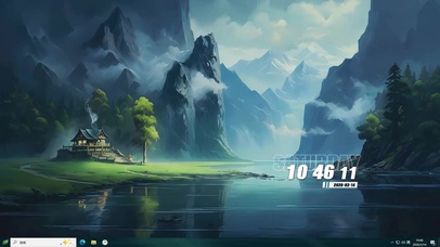 护眼山云雾树木河流桌面主题