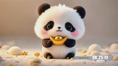 抱元宝的呆萌小熊猫