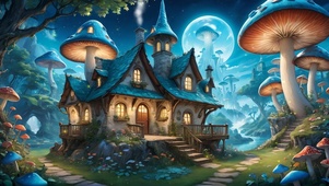 夜晚的童话蘑菇小屋